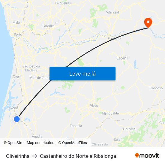 Oliveirinha to Castanheiro do Norte e Ribalonga map