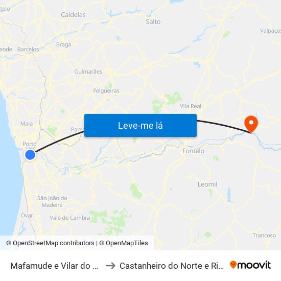Mafamude e Vilar do Paraíso to Castanheiro do Norte e Ribalonga map