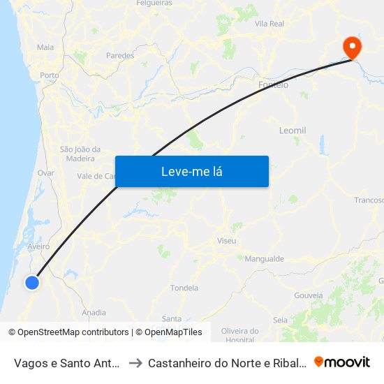 Vagos e Santo António to Castanheiro do Norte e Ribalonga map