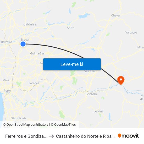 Ferreiros e Gondizalves to Castanheiro do Norte e Ribalonga map