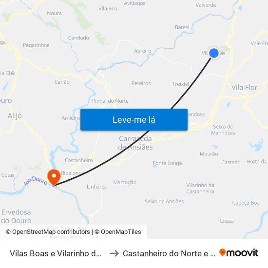 Vilas Boas e Vilarinho das Azenhas to Castanheiro do Norte e Ribalonga map