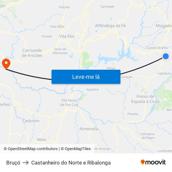 Bruçó to Castanheiro do Norte e Ribalonga map