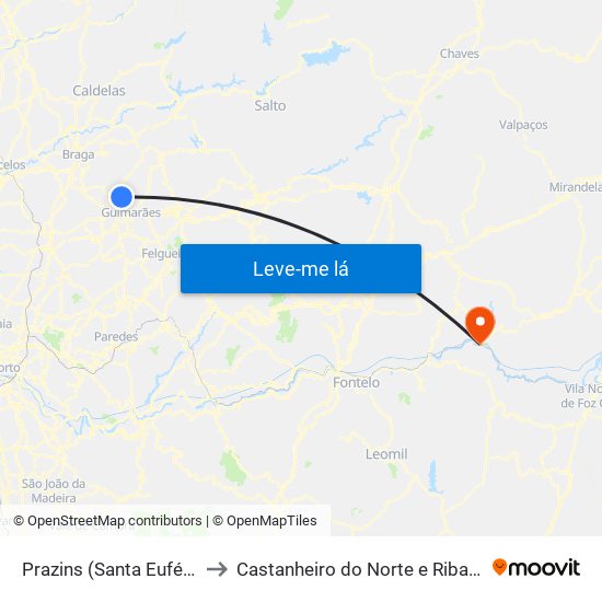 Prazins (Santa Eufémia) to Castanheiro do Norte e Ribalonga map