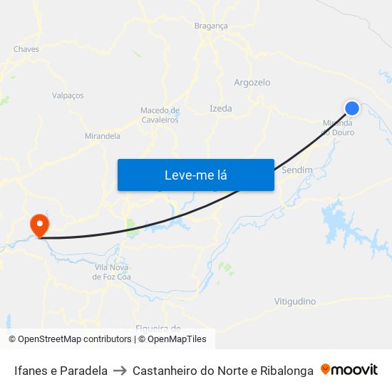 Ifanes e Paradela to Castanheiro do Norte e Ribalonga map