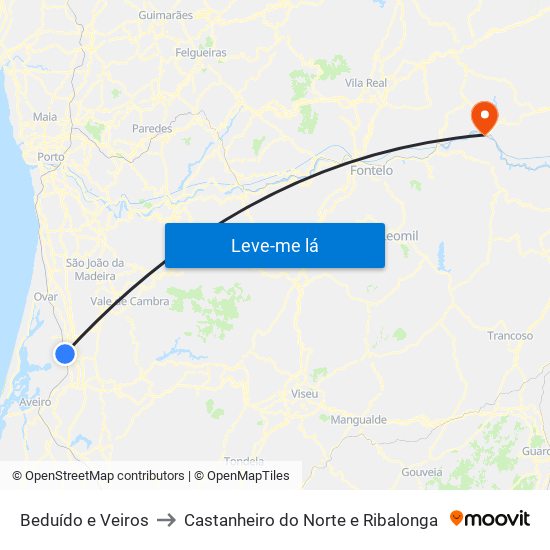 Beduído e Veiros to Castanheiro do Norte e Ribalonga map