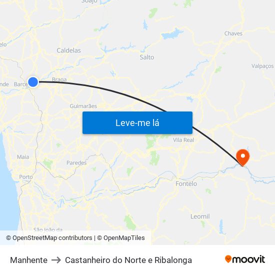 Manhente to Castanheiro do Norte e Ribalonga map