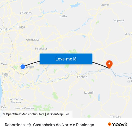 Rebordosa to Castanheiro do Norte e Ribalonga map