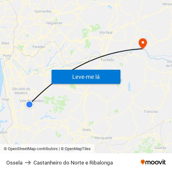 Ossela to Castanheiro do Norte e Ribalonga map