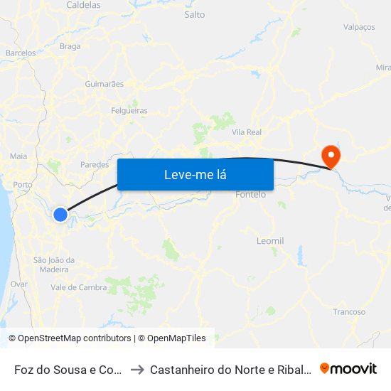 Foz do Sousa e Covelo to Castanheiro do Norte e Ribalonga map
