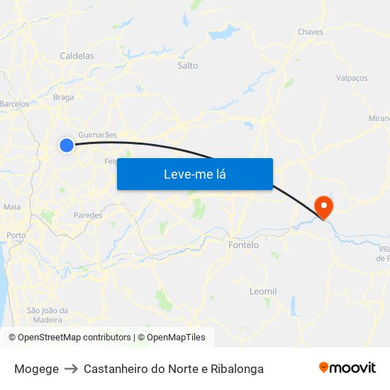 Mogege to Castanheiro do Norte e Ribalonga map