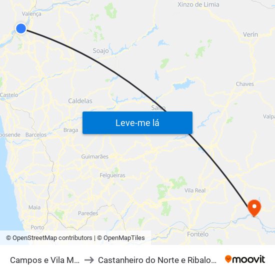 Campos e Vila Meã to Castanheiro do Norte e Ribalonga map