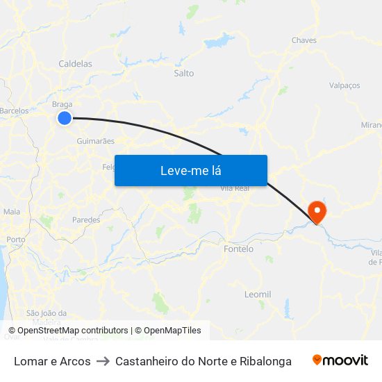 Lomar e Arcos to Castanheiro do Norte e Ribalonga map