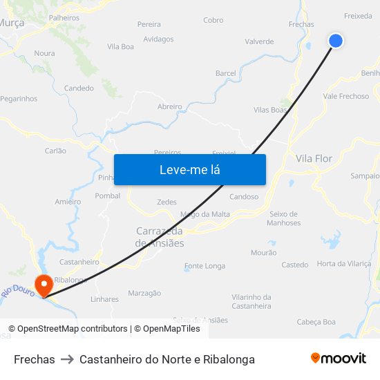 Frechas to Castanheiro do Norte e Ribalonga map