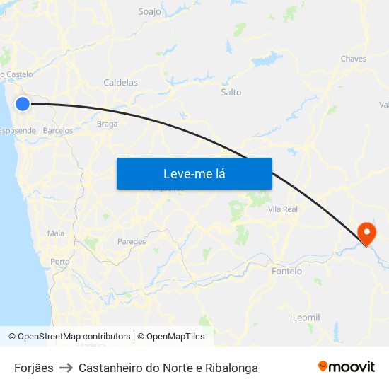 Forjães to Castanheiro do Norte e Ribalonga map