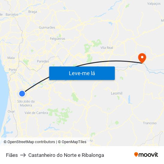 Fiães to Castanheiro do Norte e Ribalonga map