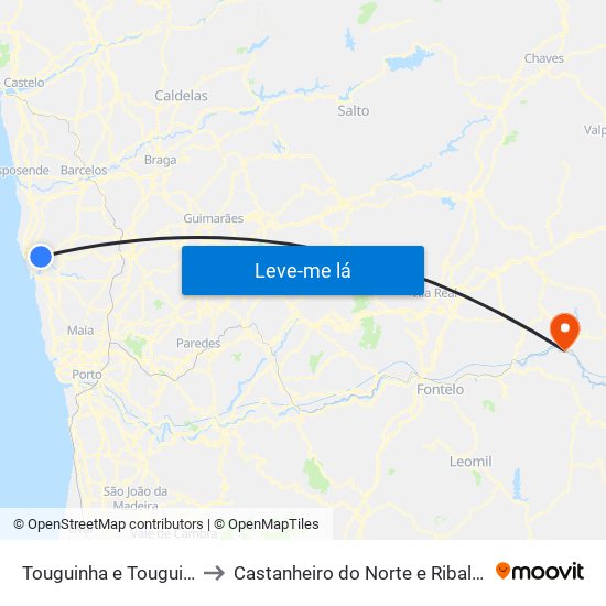 Touguinha e Touguinhó to Castanheiro do Norte e Ribalonga map
