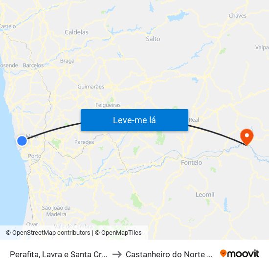 Perafita, Lavra e Santa Cruz do Bispo to Castanheiro do Norte e Ribalonga map