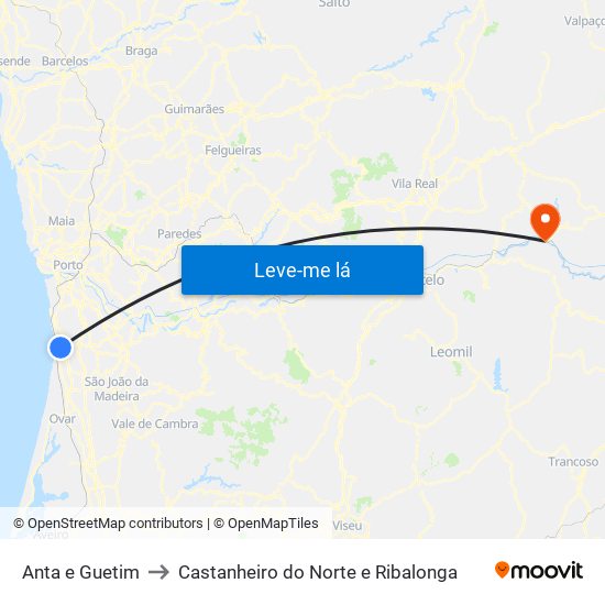 Anta e Guetim to Castanheiro do Norte e Ribalonga map
