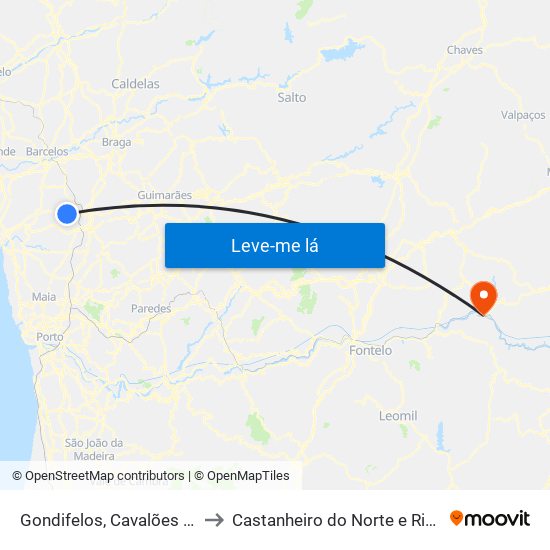 Gondifelos, Cavalões e Outiz to Castanheiro do Norte e Ribalonga map