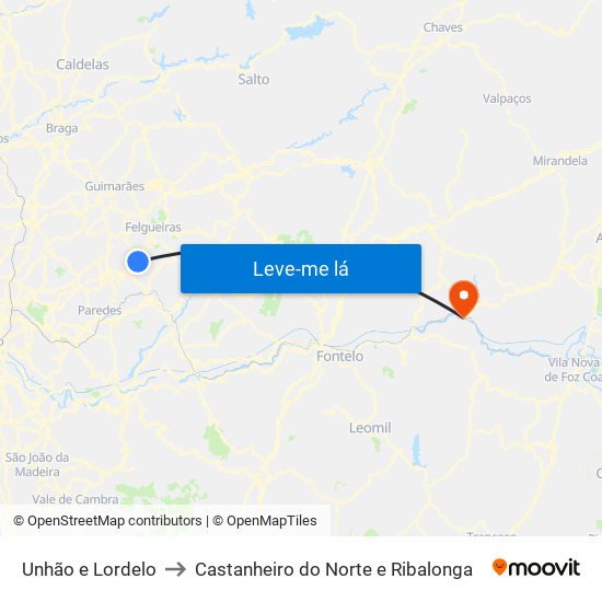 Unhão e Lordelo to Castanheiro do Norte e Ribalonga map