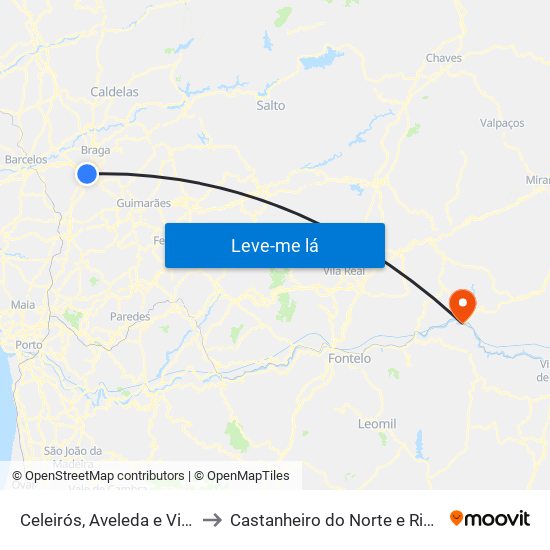 Celeirós, Aveleda e Vimieiro to Castanheiro do Norte e Ribalonga map