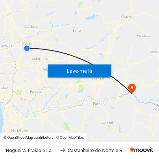 Nogueira, Fraião e Lamaçães to Castanheiro do Norte e Ribalonga map