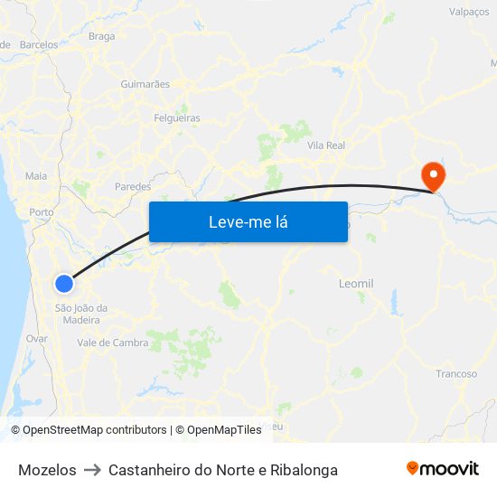 Mozelos to Castanheiro do Norte e Ribalonga map