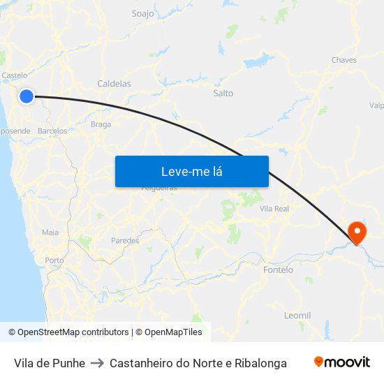 Vila de Punhe to Castanheiro do Norte e Ribalonga map