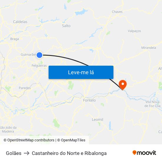 Golães to Castanheiro do Norte e Ribalonga map