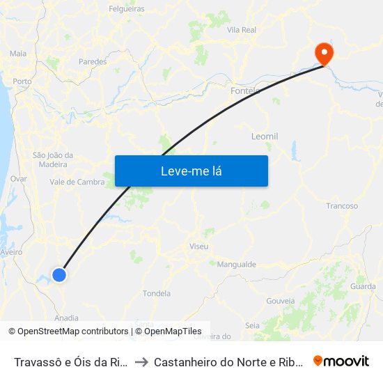 Travassô e Óis da Ribeira to Castanheiro do Norte e Ribalonga map