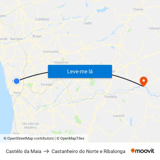 Castêlo da Maia to Castanheiro do Norte e Ribalonga map