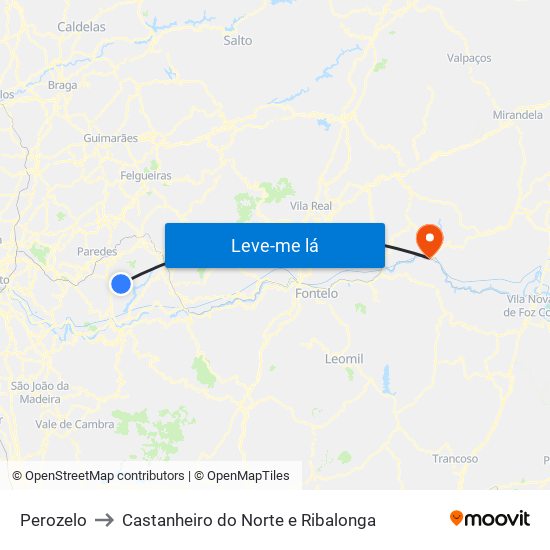 Perozelo to Castanheiro do Norte e Ribalonga map