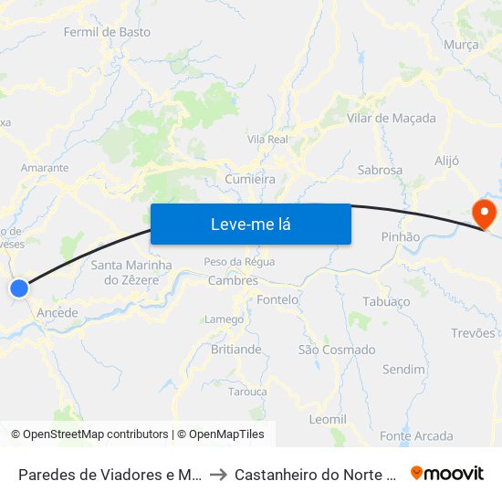 Paredes de Viadores e Manhuncelos to Castanheiro do Norte e Ribalonga map