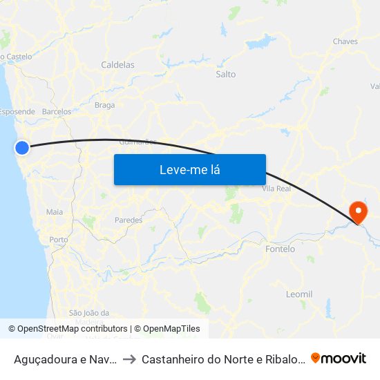 Aguçadoura e Navais to Castanheiro do Norte e Ribalonga map