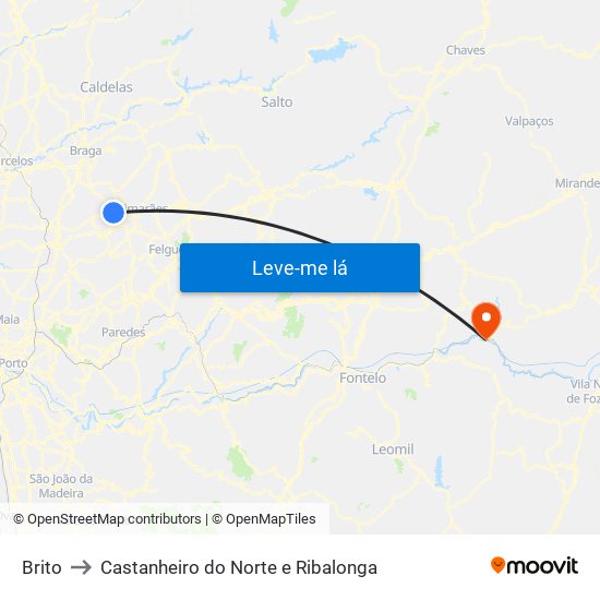 Brito to Castanheiro do Norte e Ribalonga map