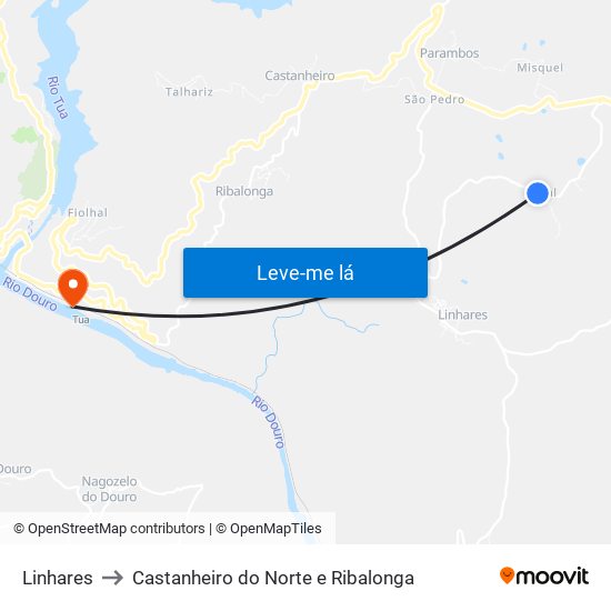 Linhares to Castanheiro do Norte e Ribalonga map