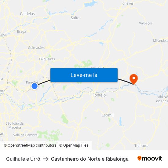 Guilhufe e Urrô to Castanheiro do Norte e Ribalonga map