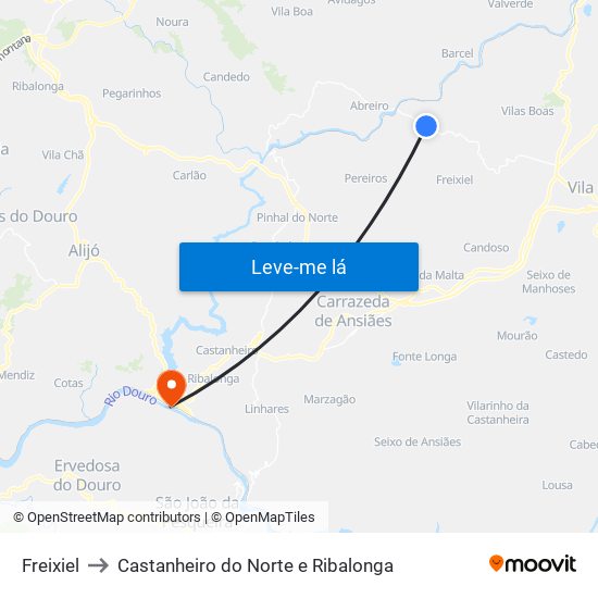 Freixiel to Castanheiro do Norte e Ribalonga map