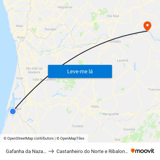 Gafanha da Nazaré to Castanheiro do Norte e Ribalonga map