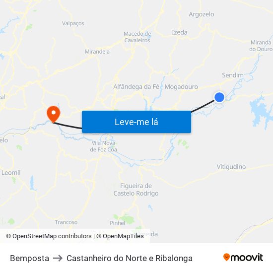 Bemposta to Castanheiro do Norte e Ribalonga map