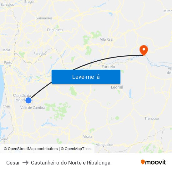 Cesar to Castanheiro do Norte e Ribalonga map
