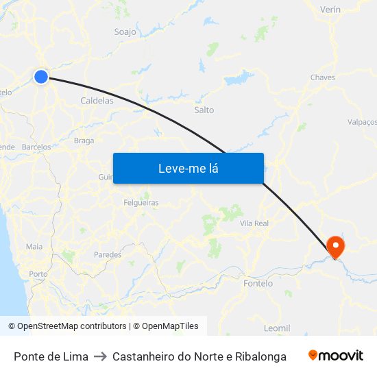Ponte de Lima to Castanheiro do Norte e Ribalonga map