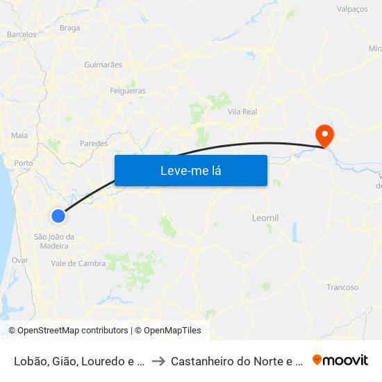 Lobão, Gião, Louredo e Guisande to Castanheiro do Norte e Ribalonga map
