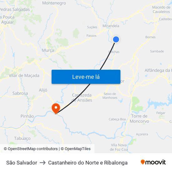 São Salvador to Castanheiro do Norte e Ribalonga map
