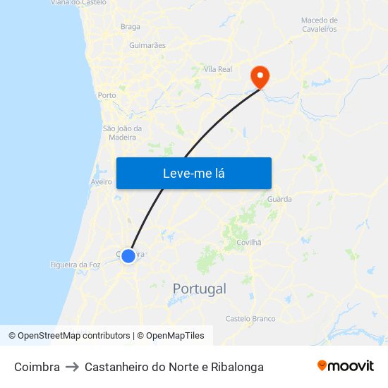 Coimbra to Castanheiro do Norte e Ribalonga map