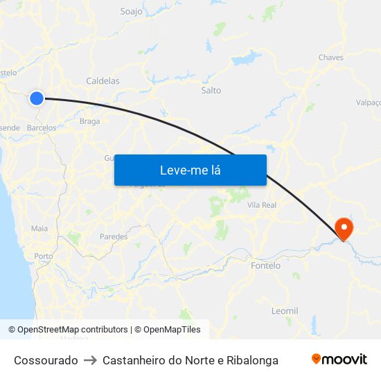 Cossourado to Castanheiro do Norte e Ribalonga map