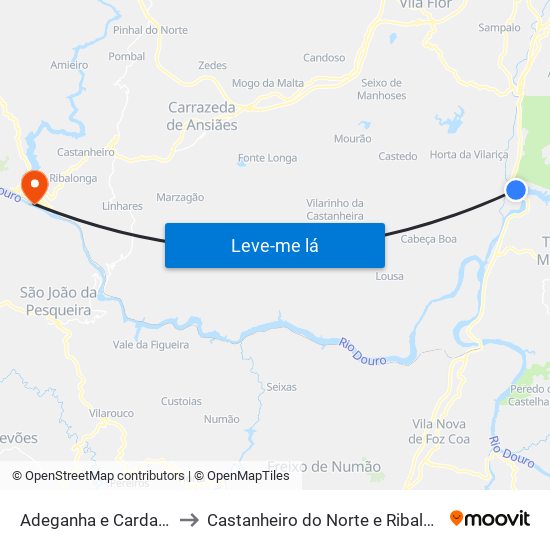 Adeganha e Cardanha to Castanheiro do Norte e Ribalonga map