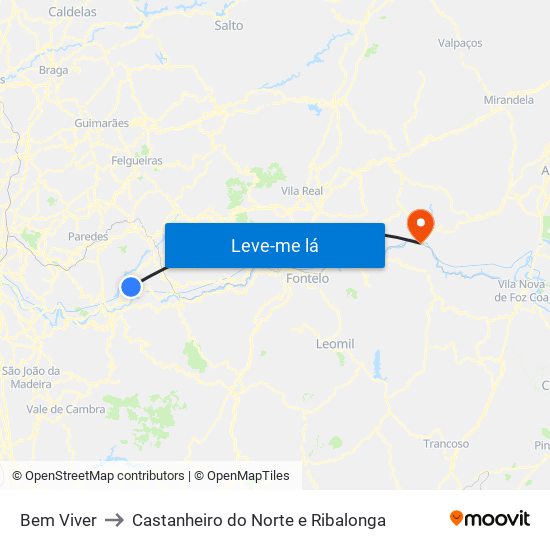 Bem Viver to Castanheiro do Norte e Ribalonga map