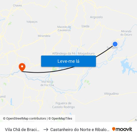 Vila Chã de Braciosa to Castanheiro do Norte e Ribalonga map