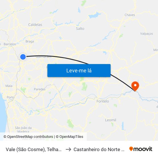 Vale (São Cosme), Telhado e Portela to Castanheiro do Norte e Ribalonga map